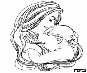 Coloriage Mère embrassant amorouse son bébé 